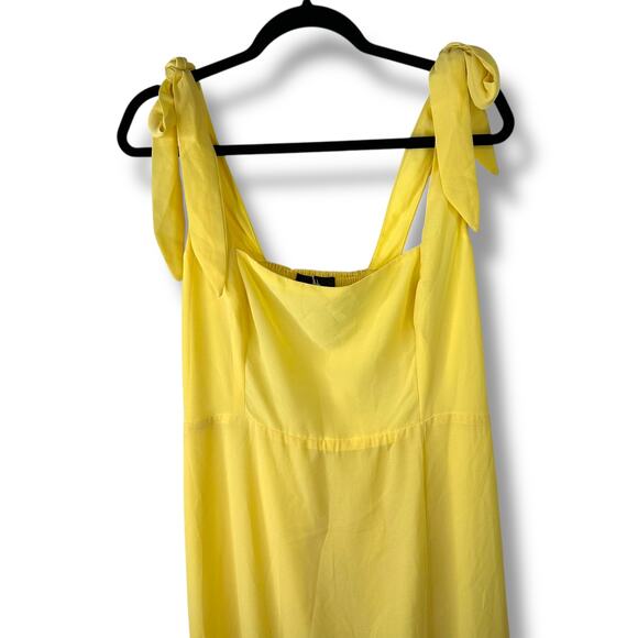 Lulus NWOT Summer Invite Yellow Tie-Strap Woven Chiffon Tiered Midi Dress XL - Picture 5 of 10